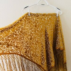 Luxurious Mustard Floral Scarf with Fringe